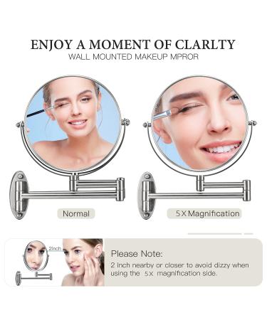 GloRiastar 5X Wall Mounted Makeup Mirror - Double Sided Magnifying Mirror 8 inch Extension, Brushed Nickel Finish - Buy Online on GoSupps.com