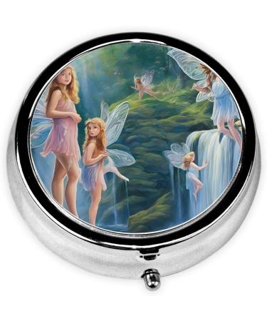 Lake Fairy Printed Mini Round Pill Box | 3 Compartment Portable Pill Organizer for Travel Home & Office - Buy Online on GoSupps.com