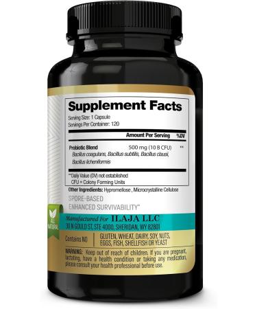 ILAJA Spore Supreme Spore Based Probiotic 120 Capsule x 10 Billion / 4 Strain Formula - 4 Month Supply - No Refrigeration Needed Acid Resistant Strains Dairy Free - Buy Online on GoSupps.com