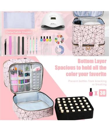 Sac Pour Vernis Semi Permanent Sac de rangement d'ongles 30 grilles sac de manucure Double couche noir/rose avec poign e sac de maquillage en Nylon PU sac de rangement de cosm tiques sac main Pink - Buy Online on GoSupps.com