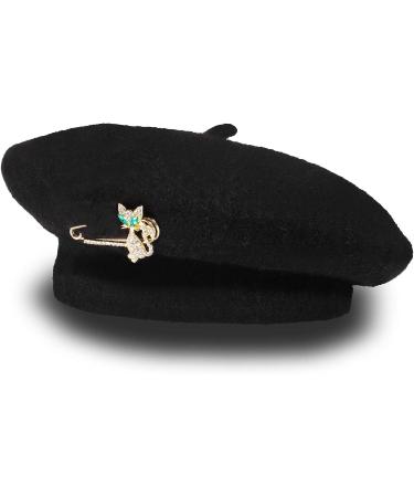 6-Piece Wool Beret Hat Set with Silky Scarf Brooch - Black and Red - Buy Online on GoSupps.com