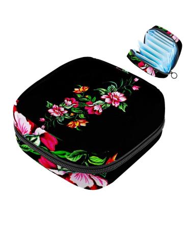 Women's napkin storage bag tropical black flowers menstrual cup portable women's bandages storage bags female menstruation first period bag