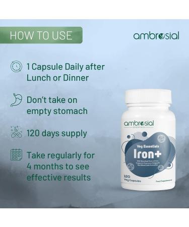 Ambrosial Iron+ 25mg Pack of 1-120 Capsules 120 Count (Pack of 1) - Buy Online on GoSupps.com