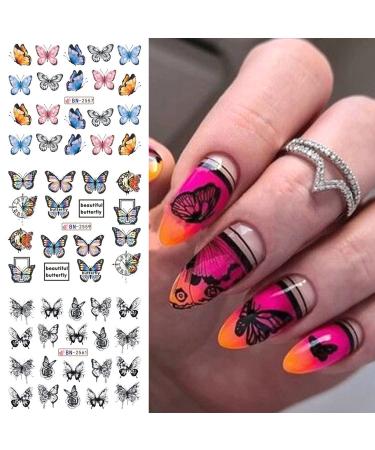 Spring/Summer Butterfly Nail Art Stickers - 12 Sheets Water Transfer Decals in Black, Pink, Purple Colors for Acrylic Nails - Women's Manicure Decor & Nail Art Supplies - Buy Online on GoSupps.com