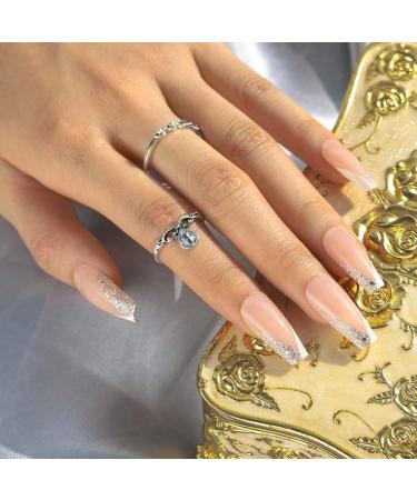 Sethexy French Ballerina False Nails - Pink Bling Acrylic Nail Tips | 24 pcs for Women & Girls - Buy Online on GoSupps.com