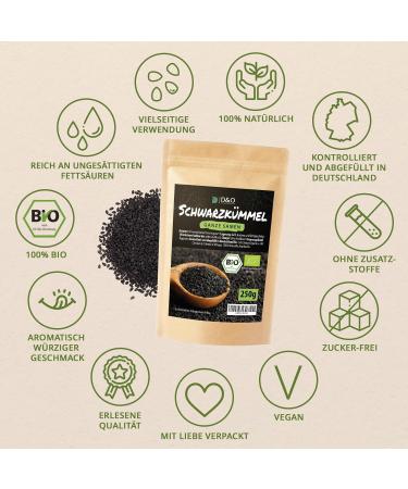 Organic Black Cumin Seeds 250g - Nigella Sativa from Egypt | Certified Black Caraway - Entire Seeds - Buy Online on GoSupps.com