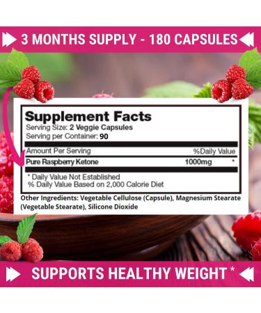 100% Pure Raspberry Ketones Max 1000mg - 3 Month Supply - Weight Loss Supplement - Energy Boost - 180 Capsules - Buy Online on GoSupps.com