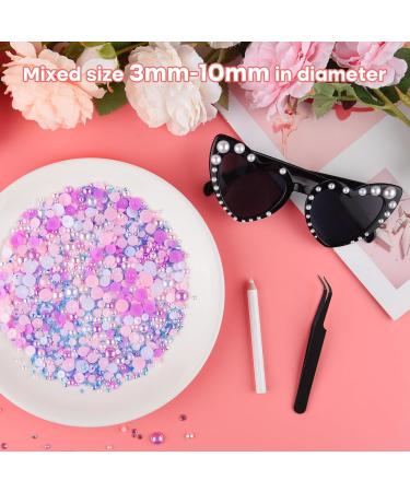 Astaron 50g Mixed Flat Back Rhinestones & Half Pearls for Nail Art Crafts & Decor - Pink-Purple - 3mm to 10mm - Buy Online on GoSupps.com
