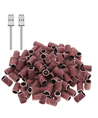 luoshaPUCY 100 Pieces Nail Sanding Bands with 2 Pieces Nail Drill Bits 180 Grit for 3/32 Inch Nail Drill Bit for Electric Nail Drill Nail art Manicure Pedicure Nail Drill