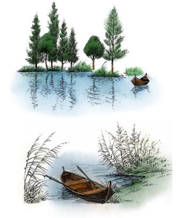 Scenic Lake and River Trees Boat Clear Stamp Set for Card Making and Scrapbooking - Silicone Stamps for Photo Album Decor - Buy Online on GoSupps.com