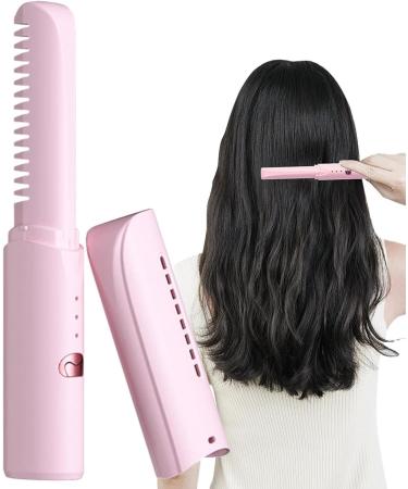 Rechargeable Wireless Hair Straightener Comb - 3 Temperature Levels Portable Hair Straightening Brush & Curler (Pink) - International Shipping Available - Buy Online on GoSupps.com
