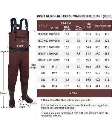 HISEA Neoprene Fishing Chest Waders with Cleated Bootfoot - Brown - Size M10/W12 - Buy Online on GoSupps.com