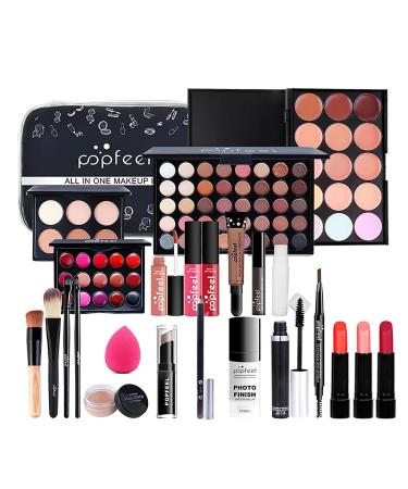 All in make-up set 24 pieces make-up gift set cosmetics palette portable travel cosmetics set for girls women (eyeshadow marker lipstick blush brush etc.)