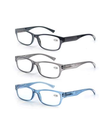 3 Pack reading glasses 2.5 men/women good glasses high quality rectangular comfortable great reading aid for men and women black and blue-gray +2.50 mixed color - Buy Online on GoSupps.com