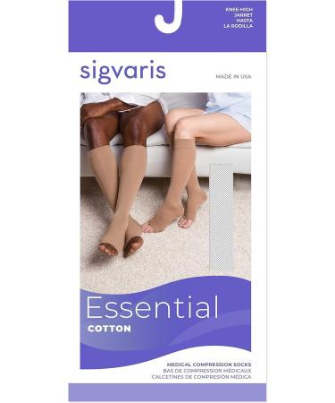 SIGVARIS Essential Cotton 230 Open Toe Calf-High Socks for Men & Women | 20-30mmHg Compression | Light Beige | Large Short - International Shipping Available - Buy Online on GoSupps.com