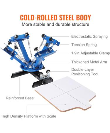 VEVOR 4 Color 1 Station Screen Printing Machine | 360 Rotatable Press | 21.2x17.7in Silk Screen Press | Double-Layer Pallet for T-Shirt DIY Printing - Buy Online on GoSupps.com