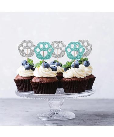 Set of 24 Paw Cupcake Toppers for Pet Theme Birthday Blue & Silver Glitter Puppy Kitten Paw Sign Cupcake Toppers Cake Decorations for Baby Shower/Dog Cat Birthday Party Supplies blue&silver - Buy Online on GoSupps.com