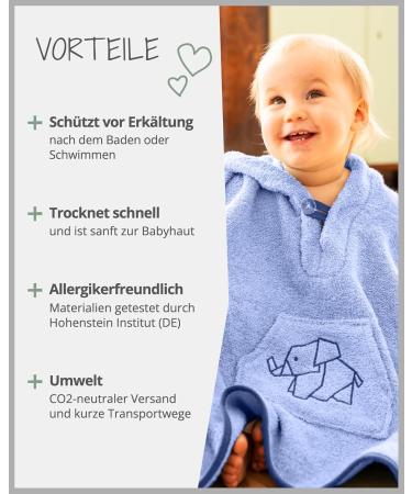 ULLENBOOM Bateponcho Babil | 100% Cotton Terry Bath Towel & Robe for Kids (1-3 Years) - Oeko-Tex Certified EU Made Blue - Buy Online on GoSupps.com
