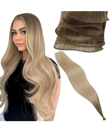 LAAVOO VIRGIN Extensions Tressen Real Hair Brown Blond Extensions Tressen 45cm Tress Extension Real Hair Inject Hell Brown Ombre Aschblond Platinblond #8/27/60 25g 45cm Virgin-25g 1.27/60/60