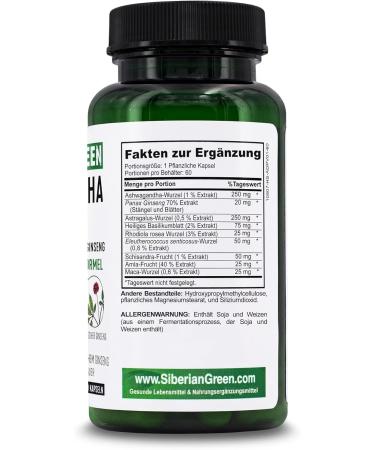Siberian Green Organic Ashwagandha Root with Astragalus & Siberian Eleuthero Ginseng Complex 60 Capsules Powerful Herbal Support - Buy Online on GoSupps.com