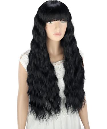 YEESHEDO Long Black Curly Wavy Synthetic Hair Wig with Fringe for Women - Perfect for Cosplay, Parties, and Everyday Wear - Buy Online on GoSupps.com