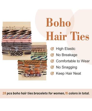 28 Pcs Boho Hair Ties Bracelet - Elastic Twist Braided Bands for Women & Girls - No Damage Ponytail Holder for Thick, Curly, Thin Hair - Mixed Colors - Buy Online on GoSupps.com