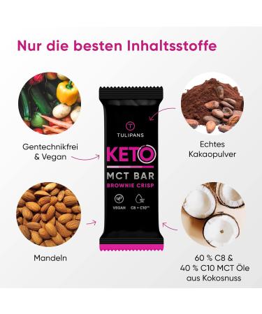 Buy Tulipans Brownie Crisp Mc Keto Bar | 12x50g Protein Bars | Low Carb Keto Snack with MCT Oil | Delicious Ketogenic Diet Treat - Buy Online on GoSupps.com
