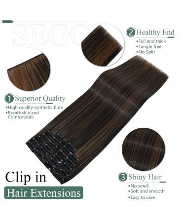 SEGO 12 Tressen Hair Extensions - Realistic Clip-In Brown & Light Brown 55 cm 180g | Affordable Full Head Hair Parts - Buy Online on GoSupps.com