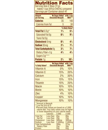 Nestle Nesquick No Sugar Added Chocolate Powder 16 Oz (Pack of 2) - Buy Online on GoSupps.com