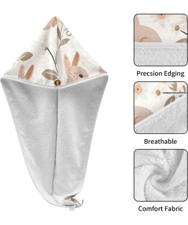 Rabbits Wildflowers Hair Towel 2 Pack - Super Absorbent Quick Dry Hair Turbans for Women & Girls - Buy Online on GoSupps.com