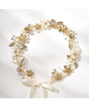 SWEETV Princess Gold Flower Girl Headpiece | Pearl Wedding Hair Accessories | First Communion & Birthday Tiara - Buy Online on GoSupps.com
