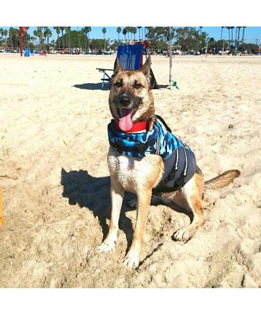 Vivaglory Camo Blue Dog Life Jacket - Durable Adjustable Floatation for Large Dogs (Chest 66-79 cm) - Excellent Buoyancy & Safe Fastening System - Buy Online on GoSupps.com