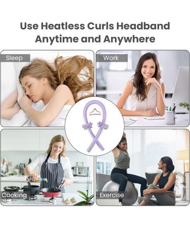Heatless Curlers Headband Comfortable Silk Heatless Hair Curler for Sleeping Purple Satin Heatless Curling Set for Long Short Medium Hair No Heat Curl Rod with Hairpin and Scrunchies DIY Hairstyle - Buy Online on GoSupps.com