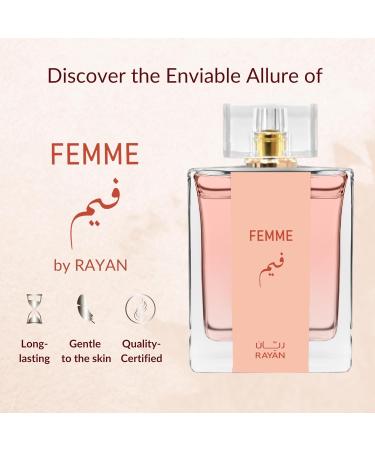 RAYAN Femme Perfume for Women - Long Lasting Arabian Eau De Parfum 100mL (3.34 Fl oz) Floral Garden with Sweet Nectars Raspberry Bergamot May Rose Jasmine Amber - Ideal Gift for Valentine's Day Sweet Floral - Buy Online on GoSupps.com