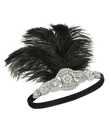 SWEETV 1920s Flapper Headband - Rhinestone Feather Great Gatsby Hair Accessories (Black) - Buy Online on GoSupps.com