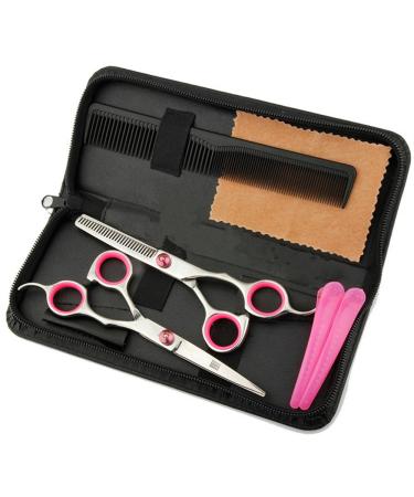 Professional Hair Cutting Scissors Shears Barber Thinning Set Kit- Family Hair Cutting,Barber Hair Cutting Tool Thinning texturizing/Pink 6"