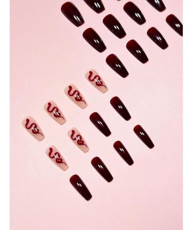 24pcs Snake Red Coffin Fake Nail Snake Red 3D Press on Nails Handmade Red Snake Nails Luxurious Nails Acrylic Nails Fake Nails For Women Girls - Buy Online on GoSupps.com