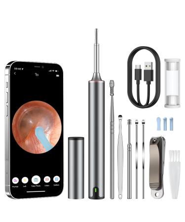 Ear Wax Removal Ear Wax Removal Tool with 1080P Ear Camera Earwax Removal Kit with 5 Pcs Ear Set and Splash-Proof Nail Clippers Ear Cleaner for iPhone iPad Android Phones Grey