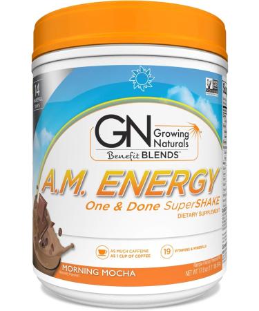 Growing Naturals All Natural Plant Based Protein One & Done Super Shake 18g Protein with Non-GMO High Fiber and Gluten Free A.M. Energy 1 Pound (Pack of 1) A.M. Morning Mocha 1.11 Pound (Pack of 1) - Buy Online on GoSupps.com