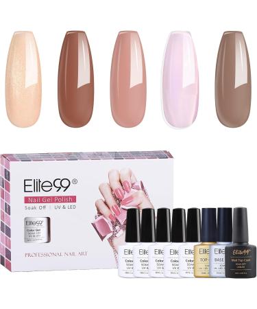 Elite99 Gel Nail Polishes Set- 8 Pack Gel Nail Kit Nude Pink Glitter Gel Polish Set Soak Off UV LED Nail Gel Manicure Kit DIY Home Salon Nail Art Top Coat Base Coat Matte Top Coat C004 - Buy Online on GoSupps.com