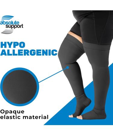 Extra Wide Compression Thigh High Stockings 20-30mmHg - Opaque Open Toe Support for Sports & Nursing - Black 4X-Large - A213BL7 - Buy Online on GoSupps.com