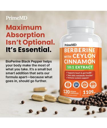 21-in-1 Berberine Supplement with Ceylon Cinnamon with Chromium, Bitter Melon and Green Tea Extract and Black Pepper Extract 5X for Energy & Metabolism Support with 5279 mg (120 ct, Pack of 1) 120 Count (Pack of 1) - Buy Online on GoSupps.com