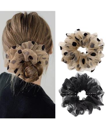 Ypkia Hair Scrunchie Cave The Lion Hair Scrunchie Women's Set Black Large Elastic Ponytail Holder for Women Girls French Style Hair Accessories (2 Pieces)
