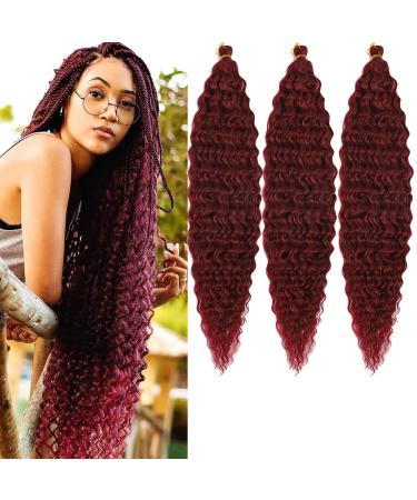 HENSLEELY 18 inch Ocean Wave Crochet Hair Deep Wave Twist Crochet Hair Extensions Curly Braiding Hair 3 packs Long Wavy Water Wave Braids For Women Synthetic Crochet Braid Hair (18 inch Burgundy) 18 Inch Burgundy