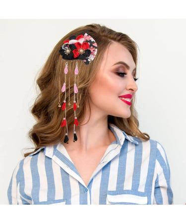 Frcolor Japanese Hairpin - Classic Flower Hair Clip for Kimono Hanfu Yukata | Long Tormented Hair Clip | Elegant Black Hair Jewelry - Buy Online on GoSupps.com
