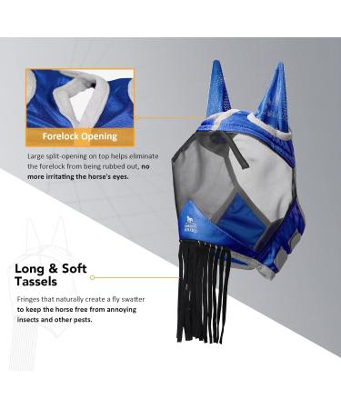 Harrison Howard Caremaster Fly Mask with Ears & Nose Fringes | Signature Blue | Ultimate Fly Protection for Horses - Buy Online on GoSupps.com