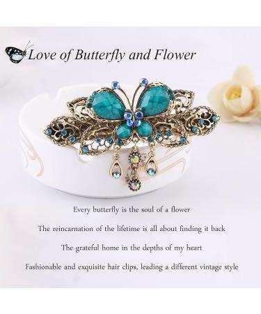 Vintage French Rhinestone Flower Butterfly Hair Clips for Women & Teens - Blue Hair Claws & Accessories - Buy Online on GoSupps.com