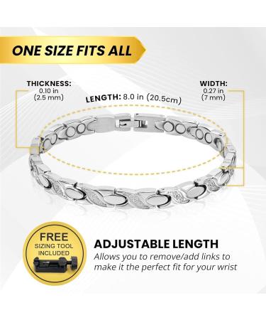 Magnetrx Ultrastarkes Magnet Hardship Bracelet for Women | Double Magnet Stainless Steel & Crystal Adjustable Bracelet with Size Tool - Silver - Buy Online on GoSupps.com