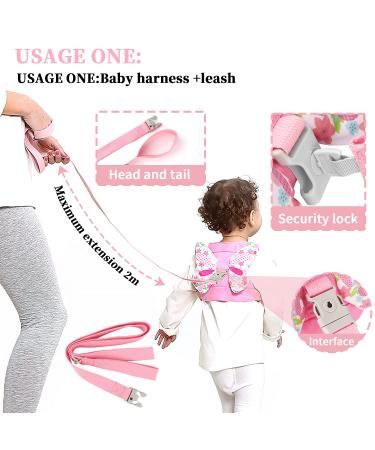 Girls Toddler Leash | Child Safety Harness | Anti Lost Wrist Link | Reflective Pink Leash 4-in-1 Walking Assistant | Butterfly Design | Ideal Gift - Buy Online on GoSupps.com