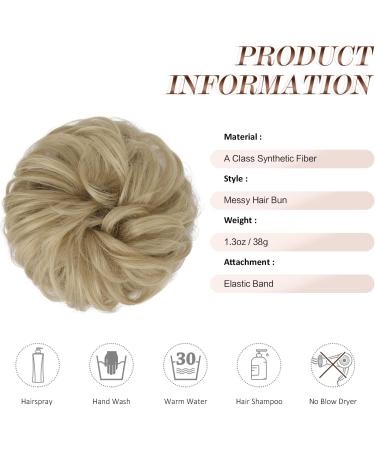 FESHFEN Synthetic Wavy Curly Hair Bun Scrunchie in Pale Golden Blonde & Bleach Blonde - Updo Hairpiece for Women, Girls, Kids - 38g - Buy Online on GoSupps.com